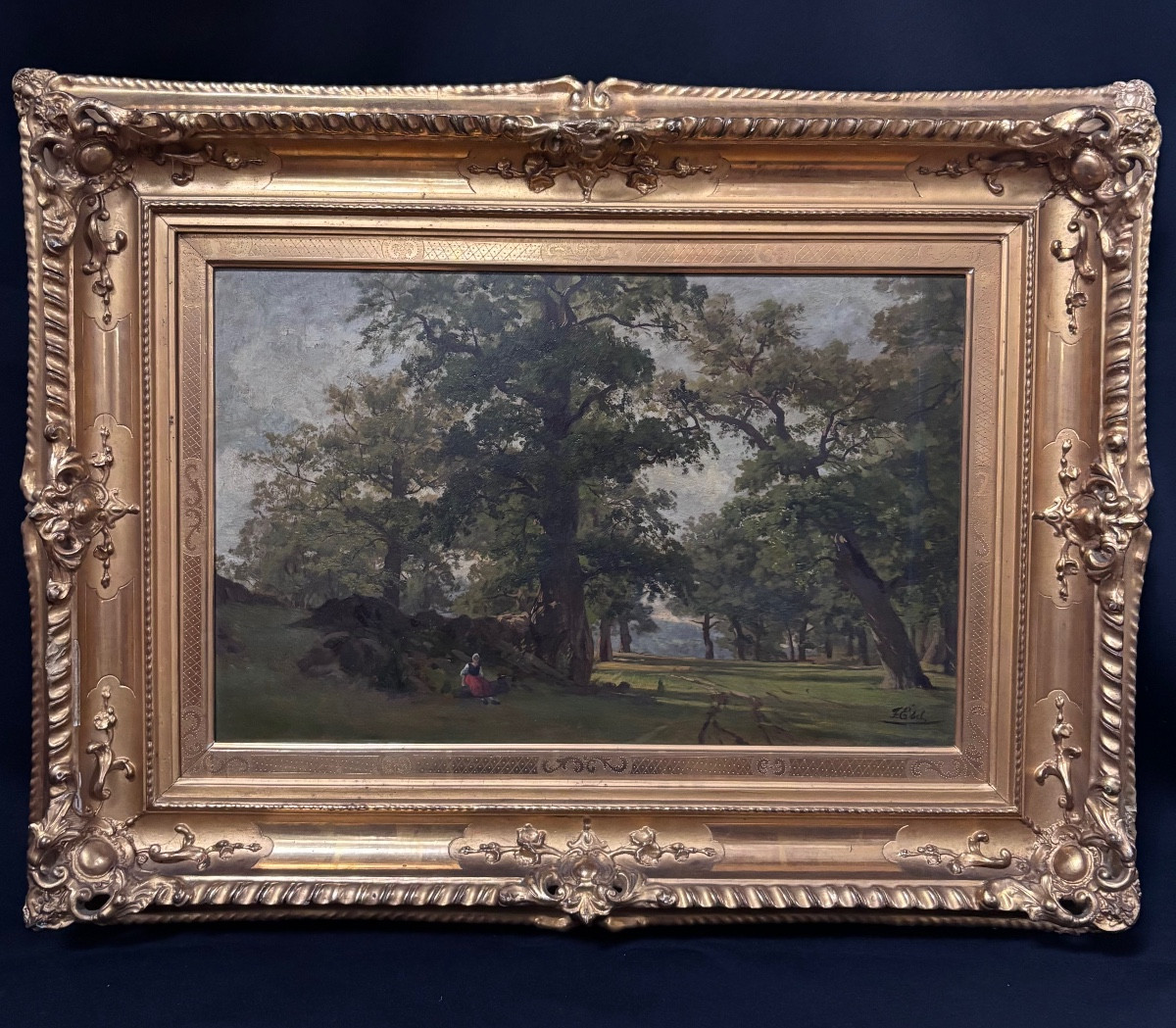 Landscape Painting, Oil On Panel, Signed Fritz Ebel (1835-1895, German Artist) 