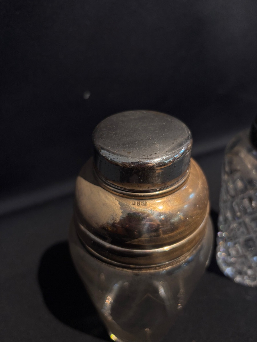 Set Of 3 Vintage Crystal And Silver-plated Metal Shakers -photo-1