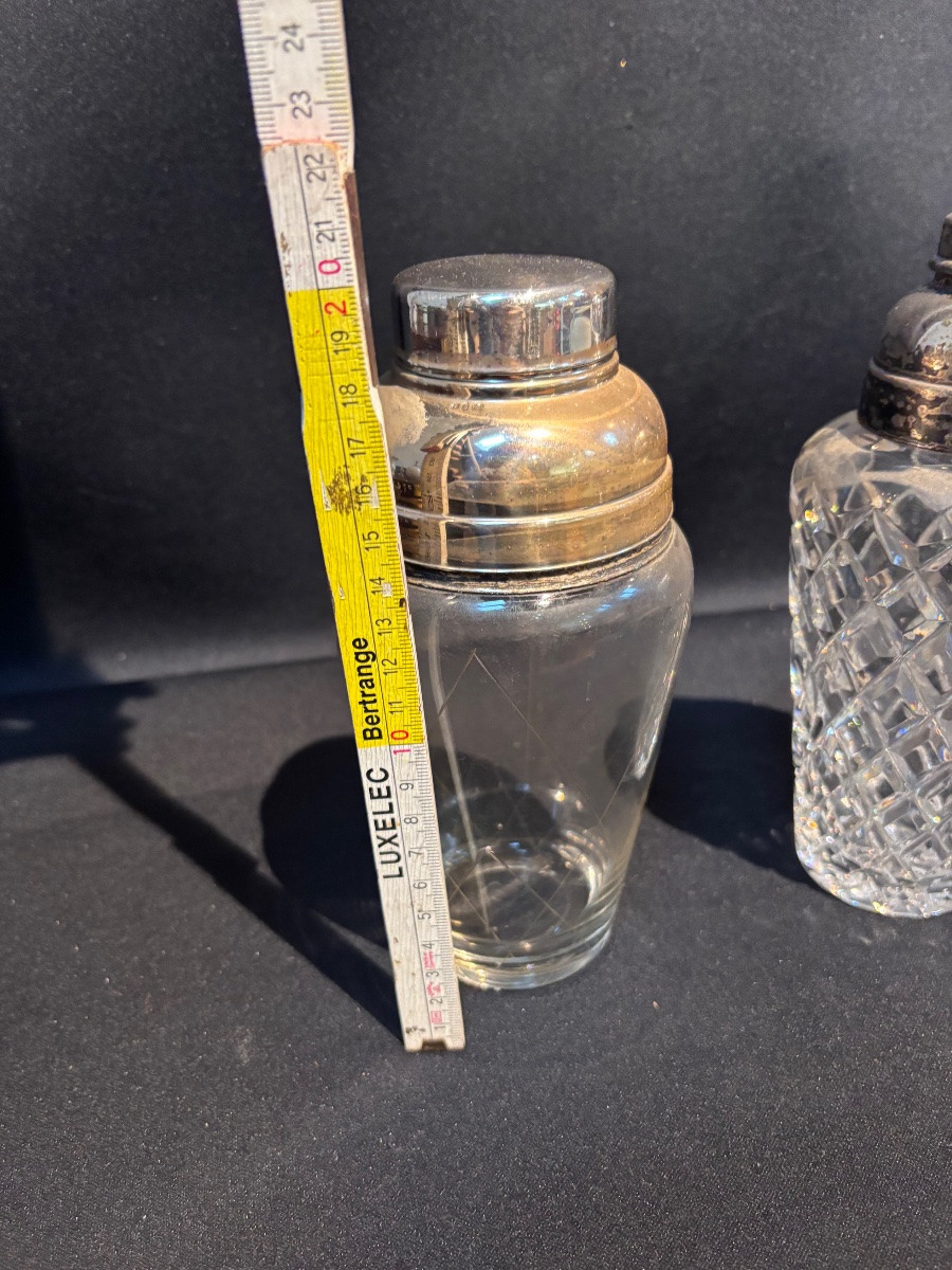 Set Of 3 Vintage Crystal And Silver-plated Metal Shakers -photo-3