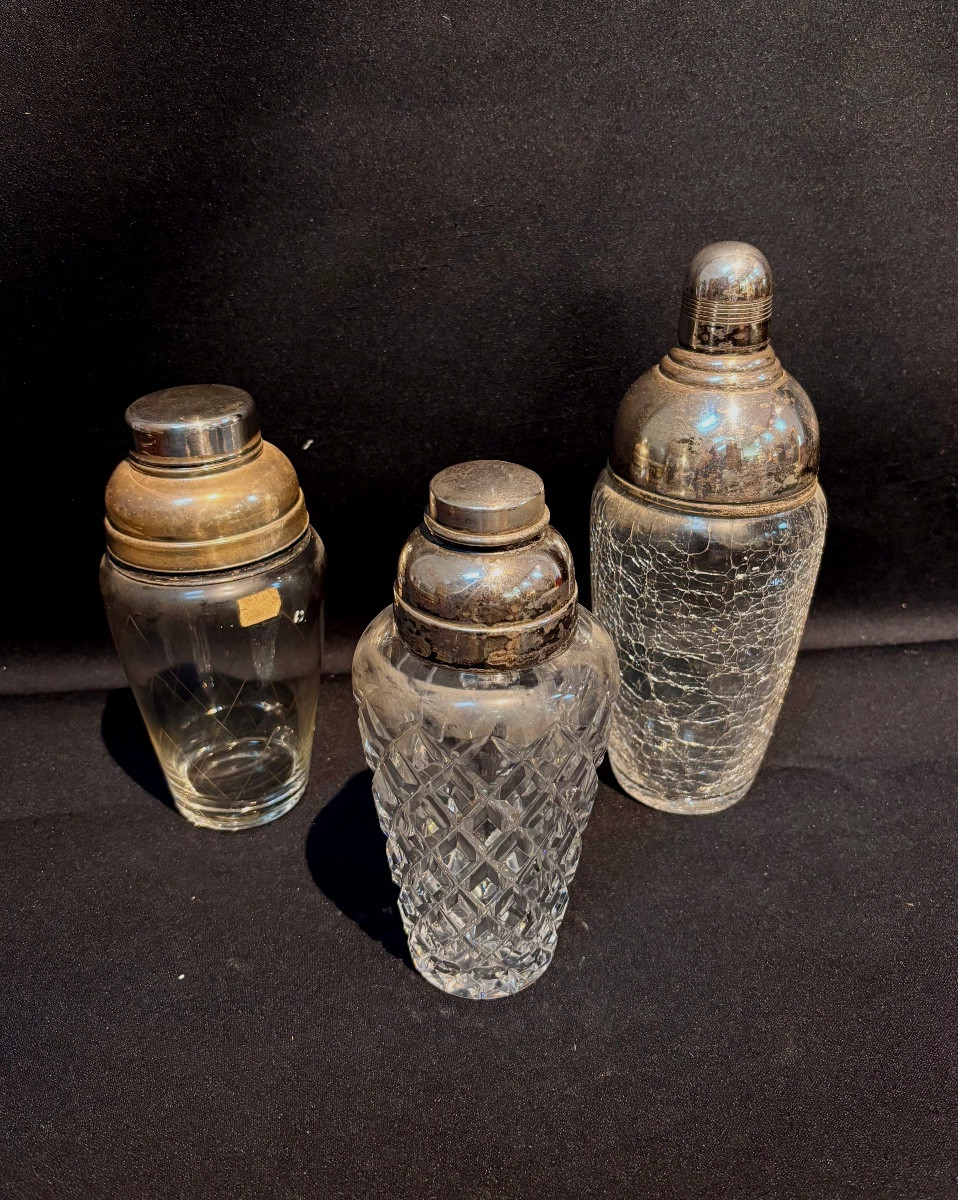 Set Of 3 Vintage Crystal And Silver-plated Metal Shakers 