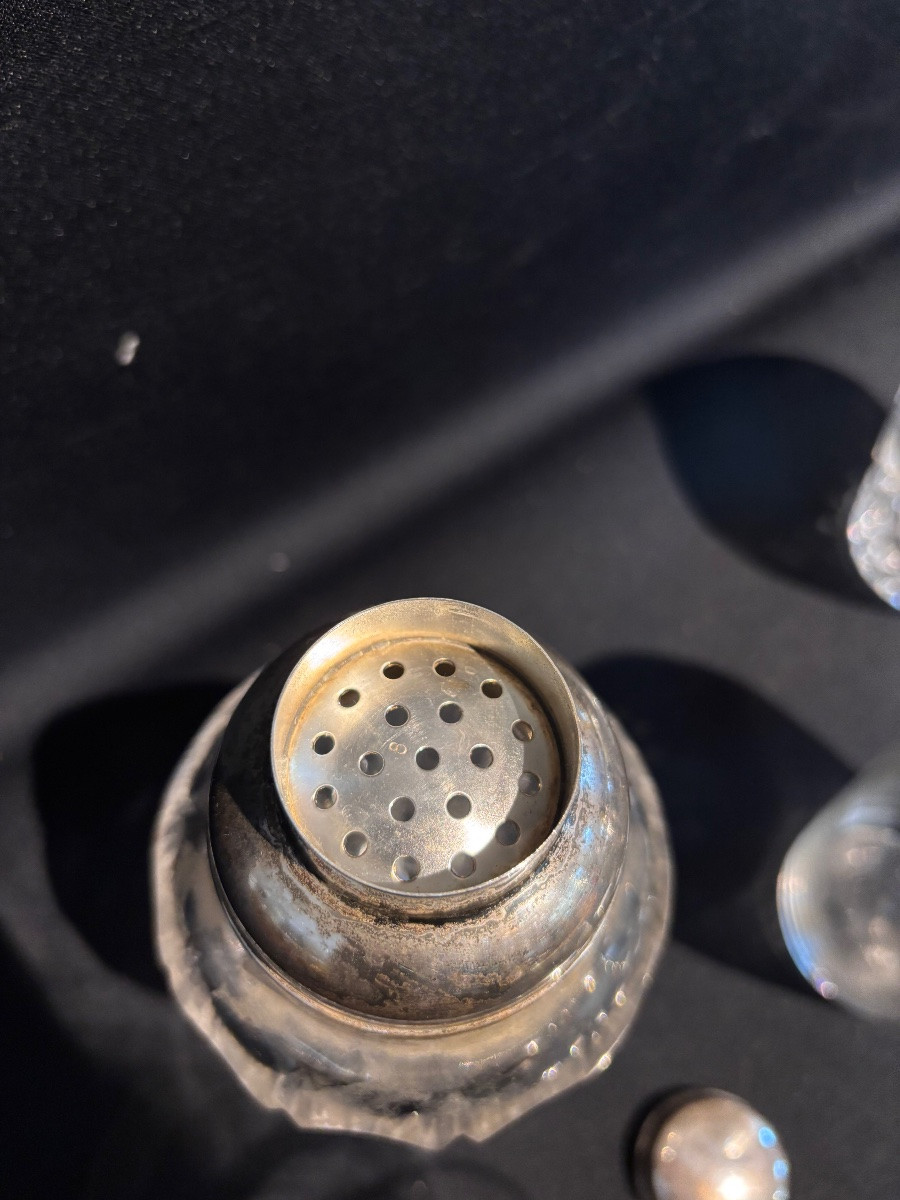 Set Of 3 Vintage Silver-plated Metal And Crystal Shakers -photo-2