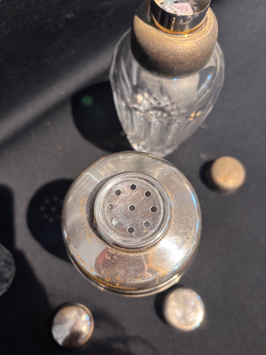 Set Of 3 Vintage Silver-plated Metal And Crystal Shakers -photo-3