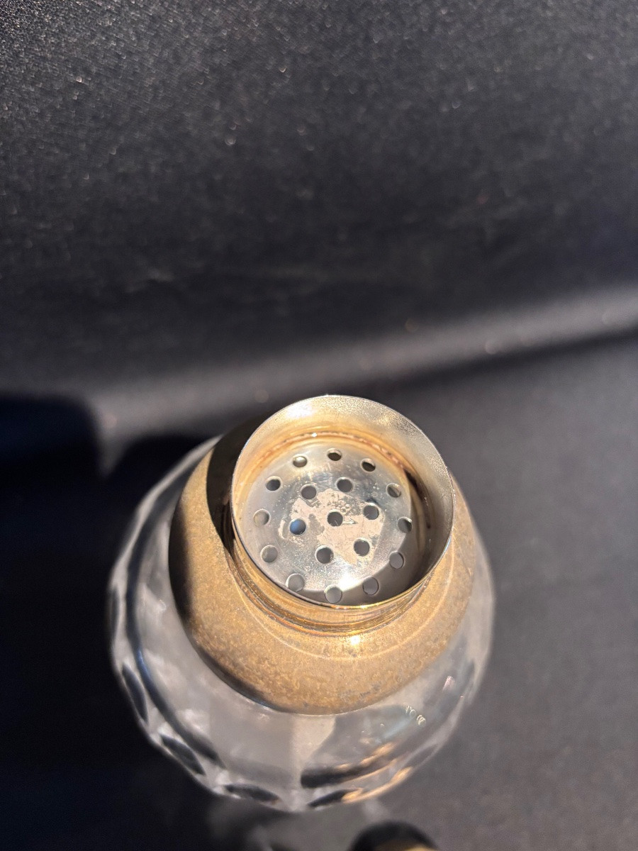 Set Of 3 Vintage Silver-plated Metal And Crystal Shakers -photo-4