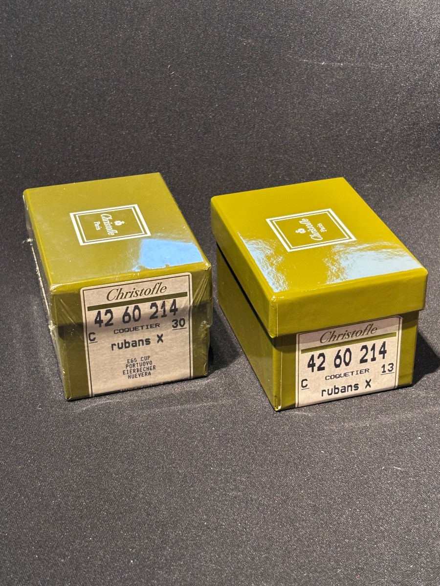 Two Christofle Ribbons X Egg Cups In Silver-plated Metal -photo-1