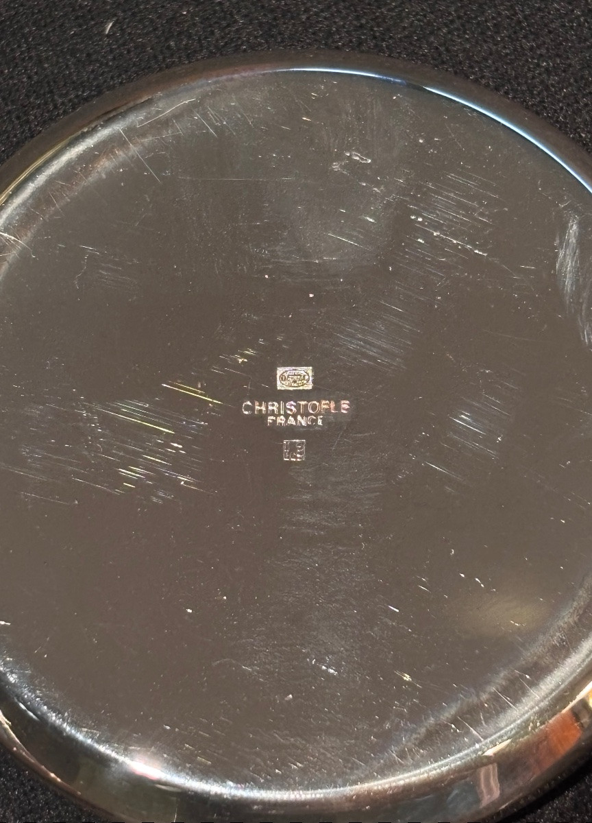 Christofle Round Talisman Box In Silver-plated Metal And Chinese Lacquer-photo-4