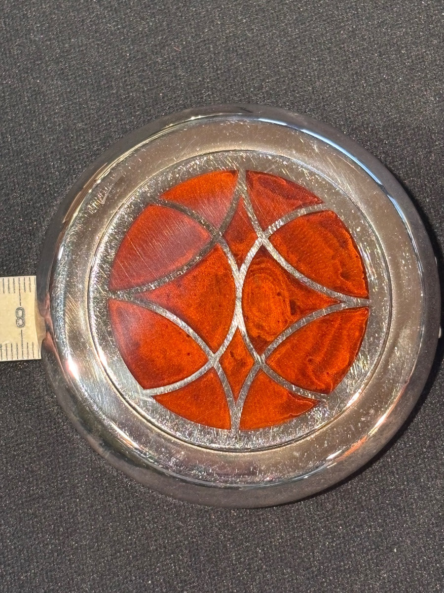 Christofle Round Talisman Box In Silver-plated Metal And Chinese Lacquer-photo-3