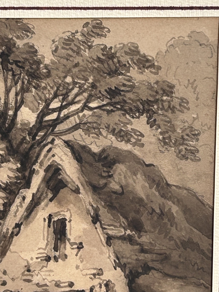 Lavis 18e siècle, paysage château -photo-4