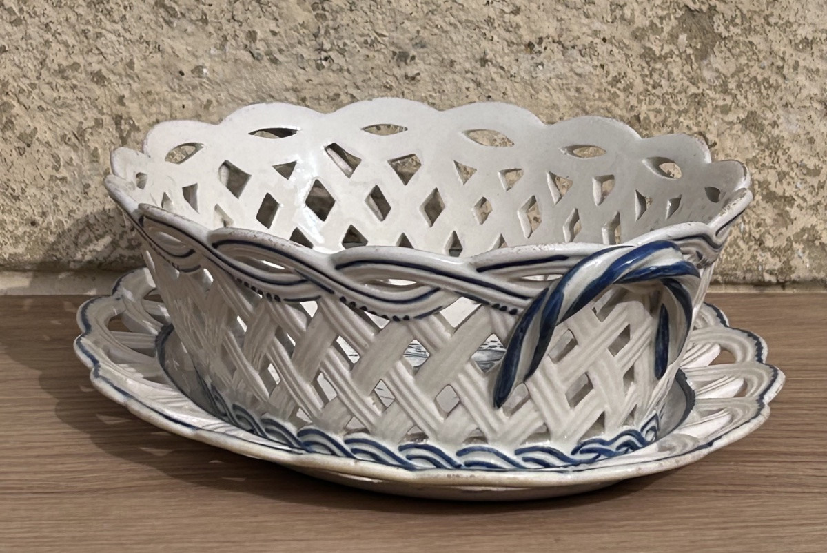 Boch In Luxembourg, Openwork Earthenware Basket And Plate-photo-2