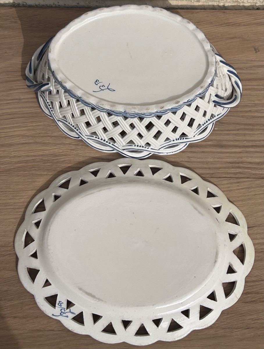 Boch In Luxembourg, Openwork Earthenware Basket And Plate-photo-7