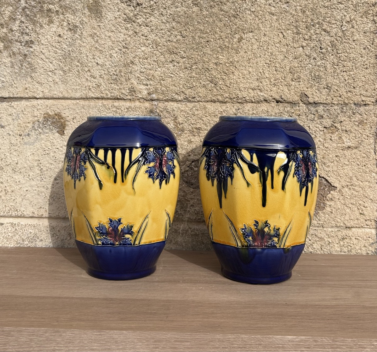 Pair Of Art Nouveau Majolica Vases -photo-2