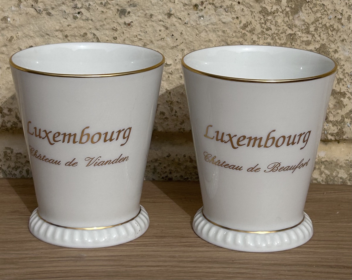 Meissen, paire de tasses en porcelaine Châteaux luxembourgeois -photo-2