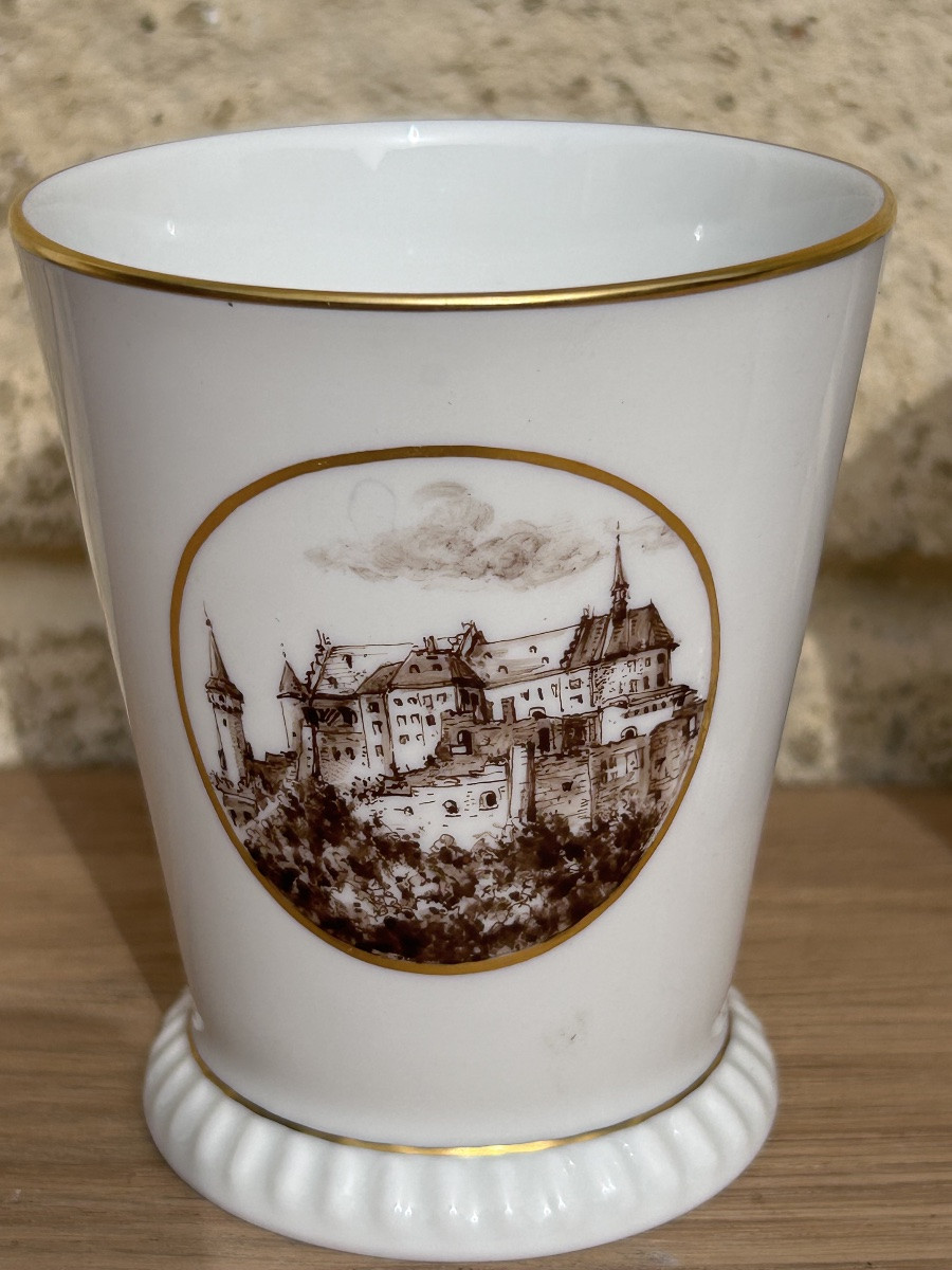 Meissen, paire de tasses en porcelaine Châteaux luxembourgeois -photo-4