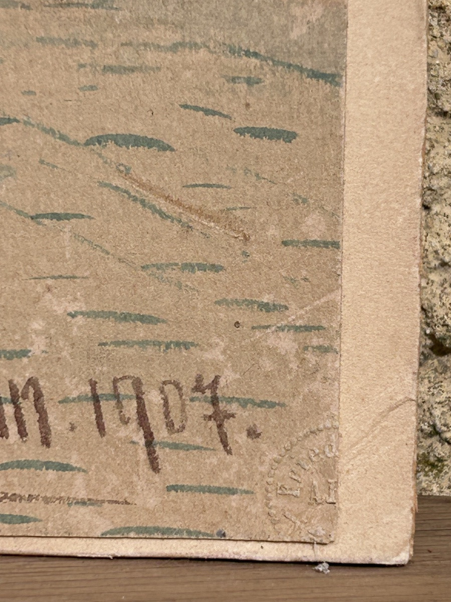 Hartmann, aquarelle sur papier scène de village -photo-4