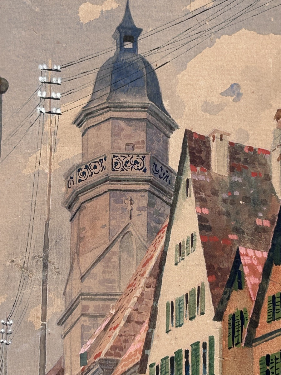 Hartmann, aquarelle sur papier scène de village -photo-2