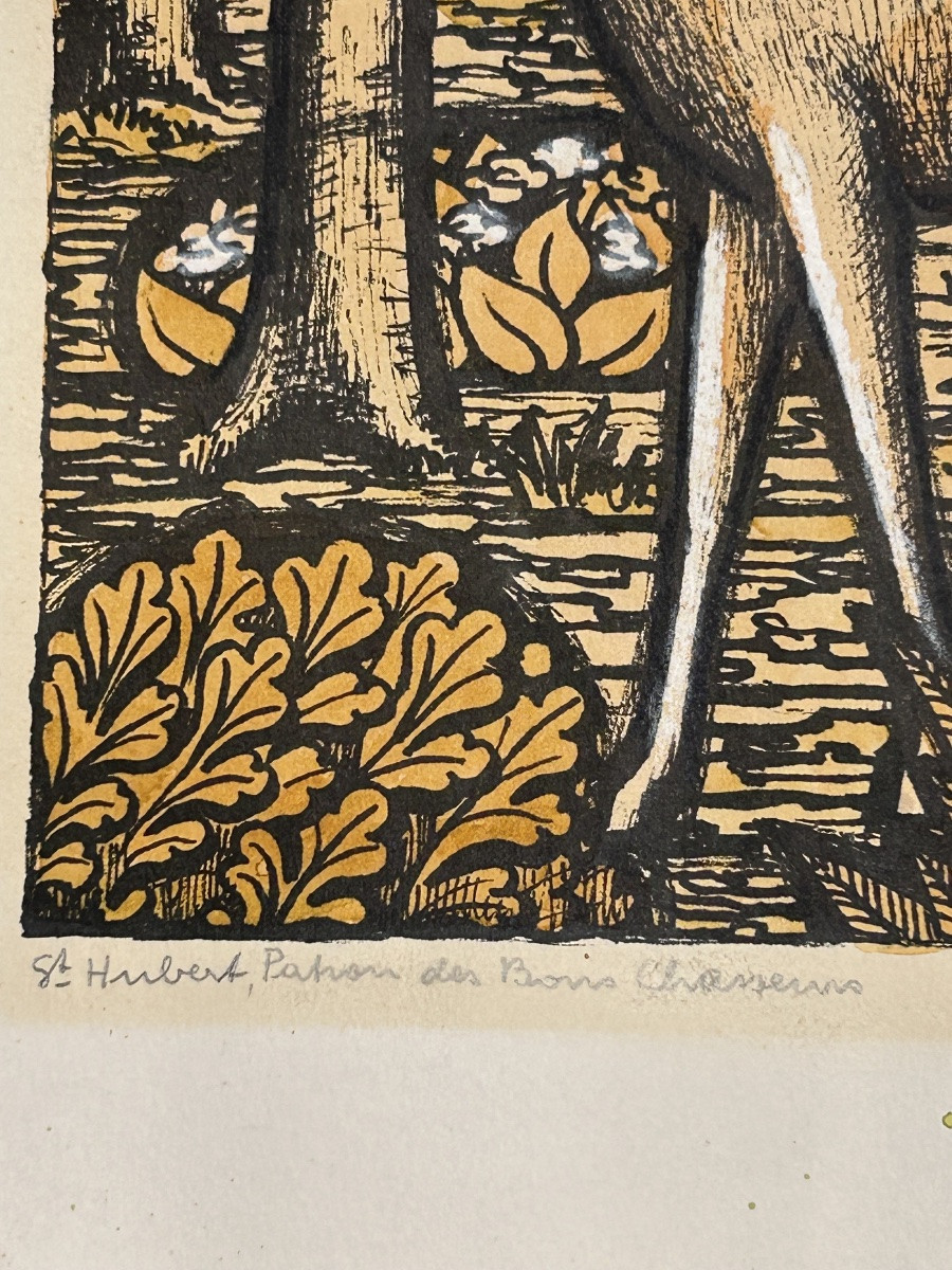 Foni Tissen, Lithograph Hunting Scene, Luxembourgish Artist -photo-4