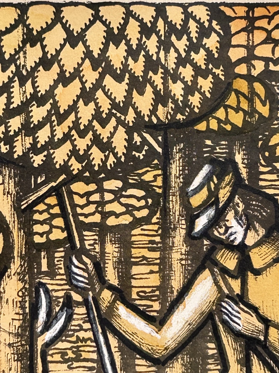 Foni Tissen, Lithograph Hunting Scene, Luxembourgish Artist -photo-1