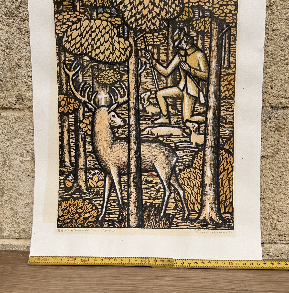 Foni Tissen, Lithograph Hunting Scene, Luxembourgish Artist -photo-4