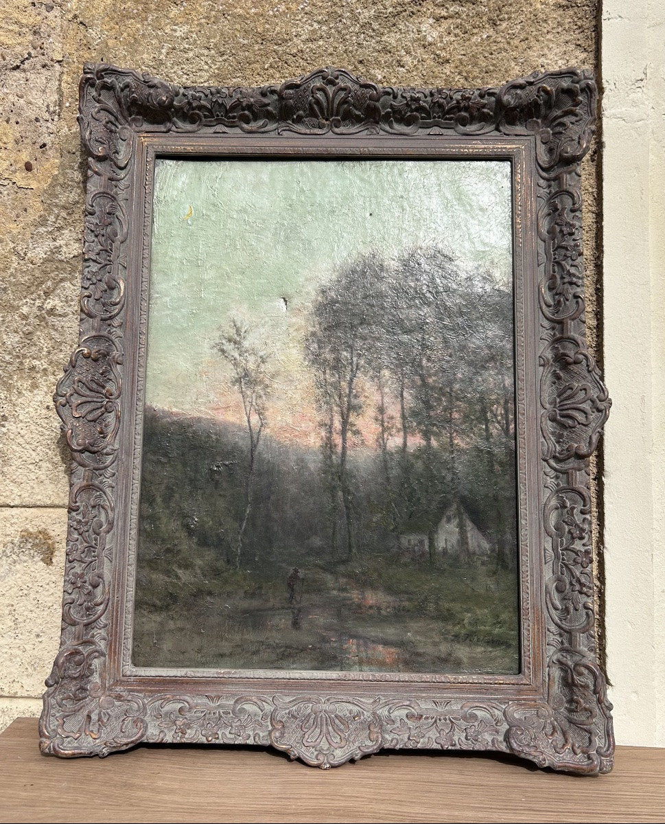 Oil On Canvas, Forest Landscape, Illegible Signature -photo-2