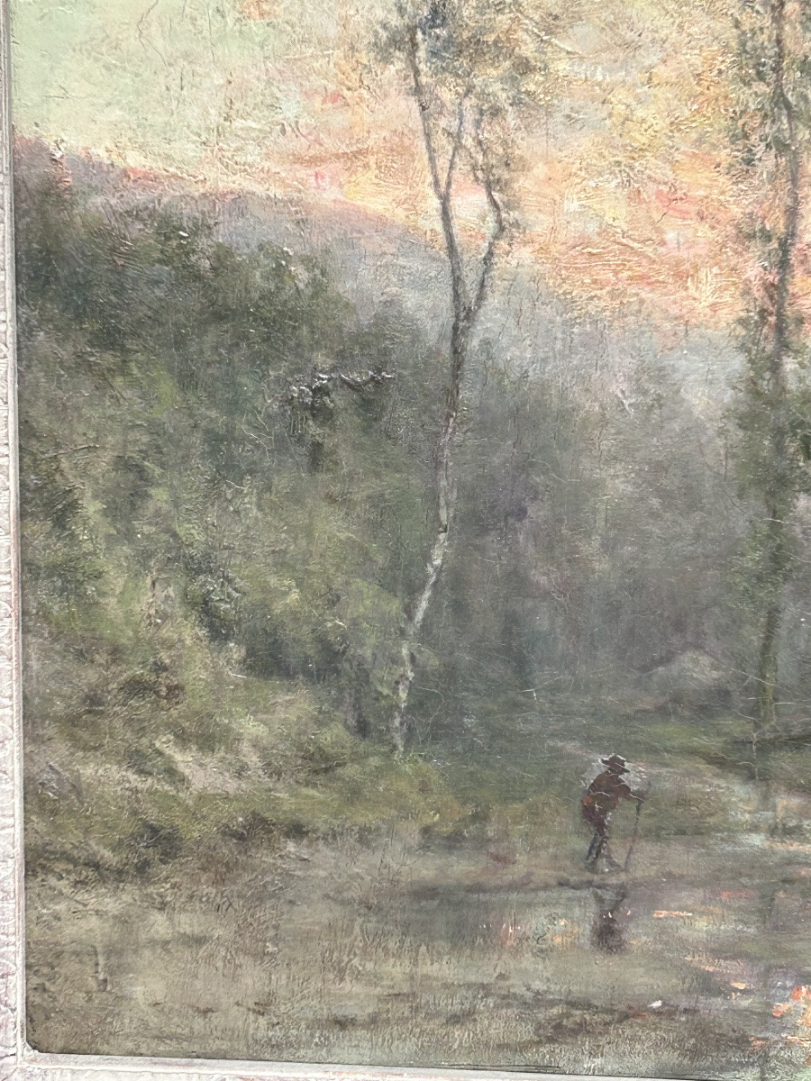 Oil On Canvas, Forest Landscape, Illegible Signature -photo-7