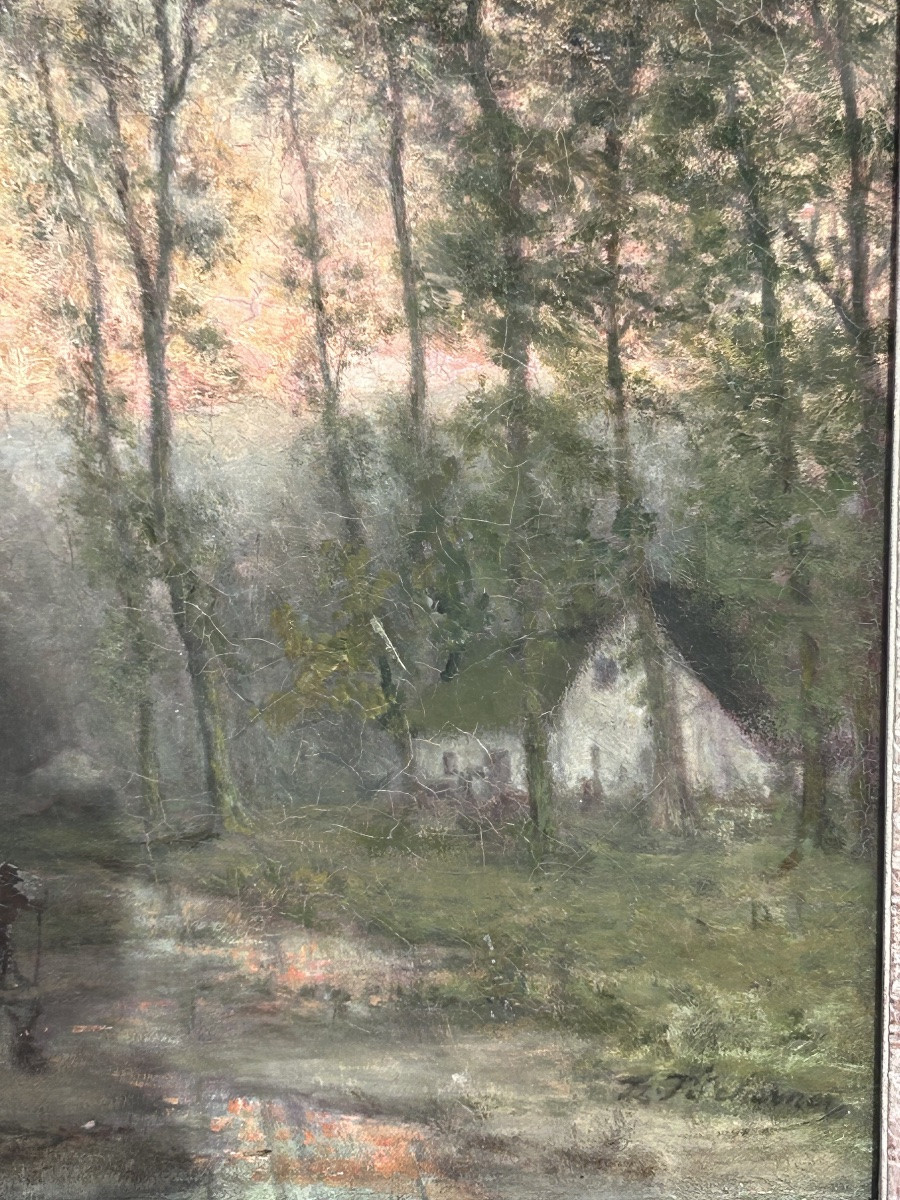 Oil On Canvas, Forest Landscape, Illegible Signature -photo-8