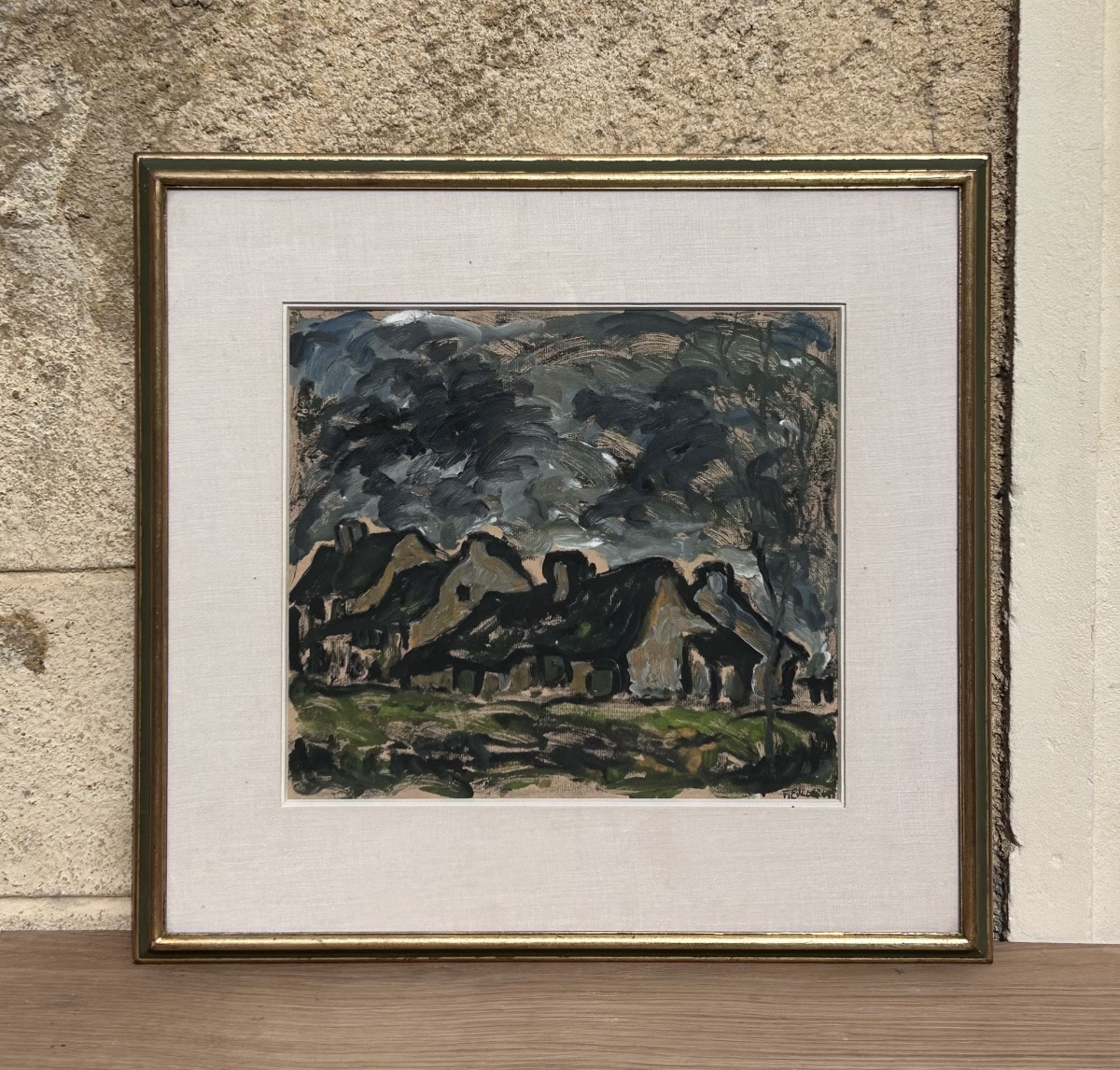 Bonaventure Fieullien, Rural Landscape, Oil On Paper-photo-3