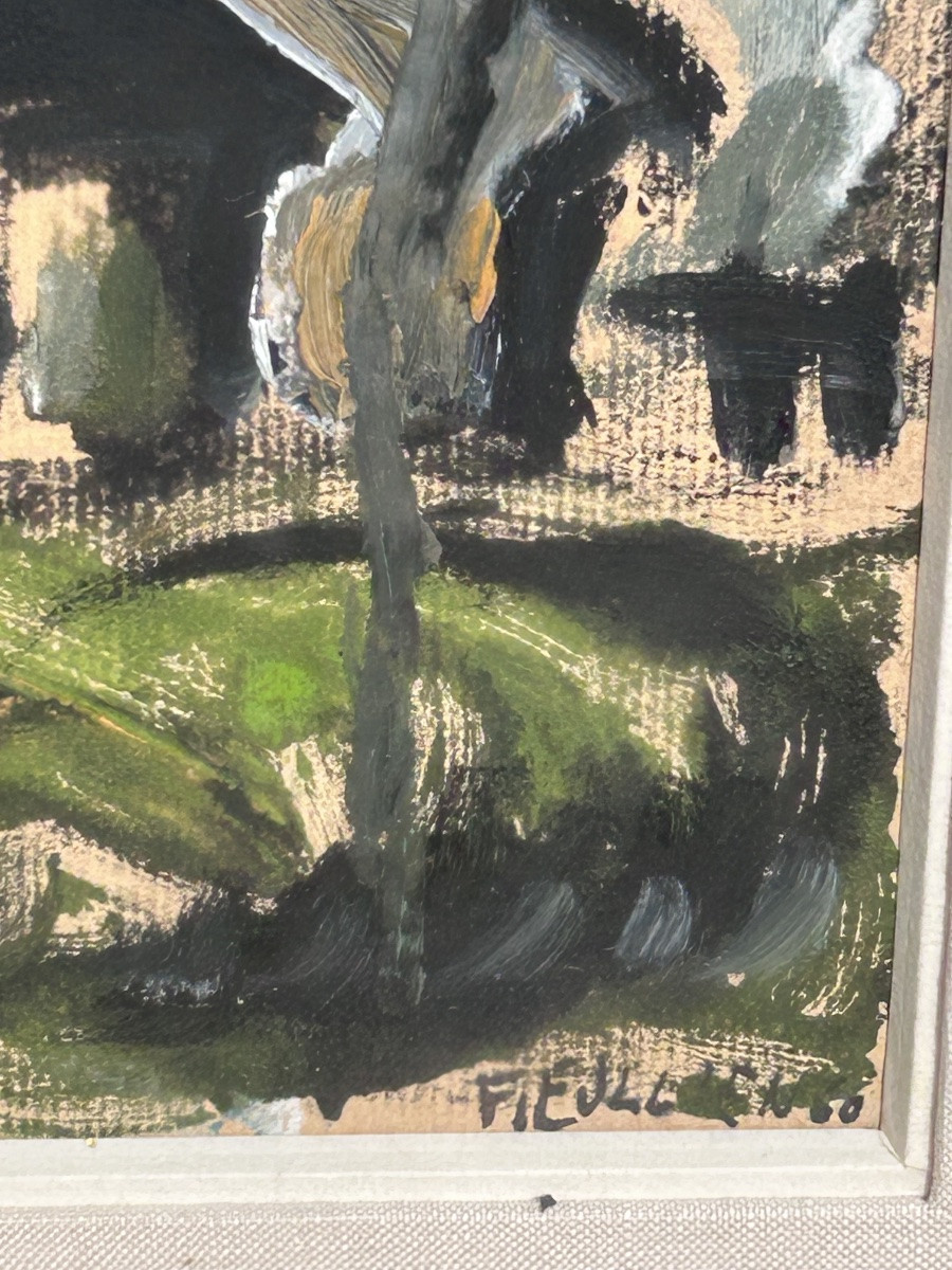 Bonaventure Fieullien, Rural Landscape, Oil On Paper-photo-4