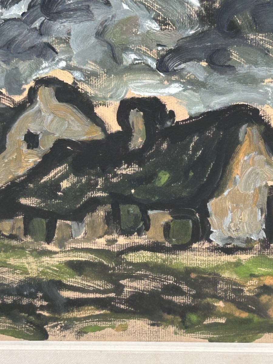 Bonaventure Fieullien, Rural Landscape, Oil On Paper-photo-5