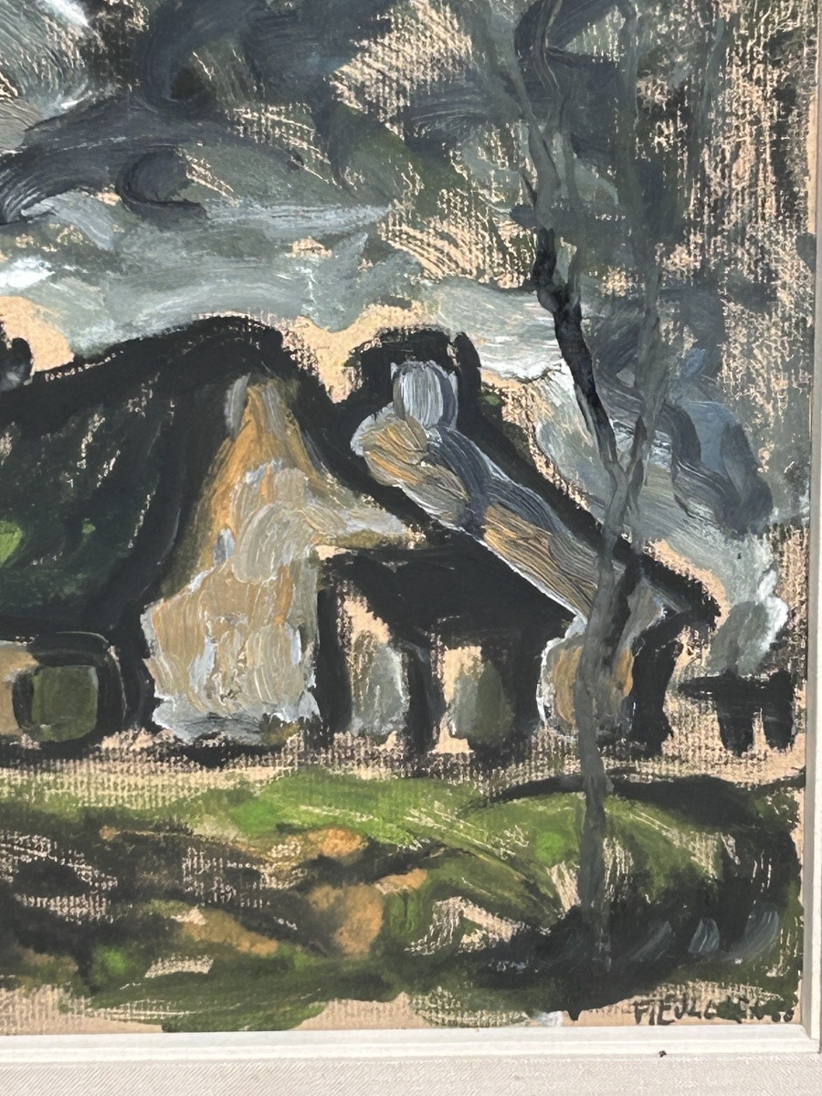 Bonaventure Fieullien, Rural Landscape, Oil On Paper-photo-6