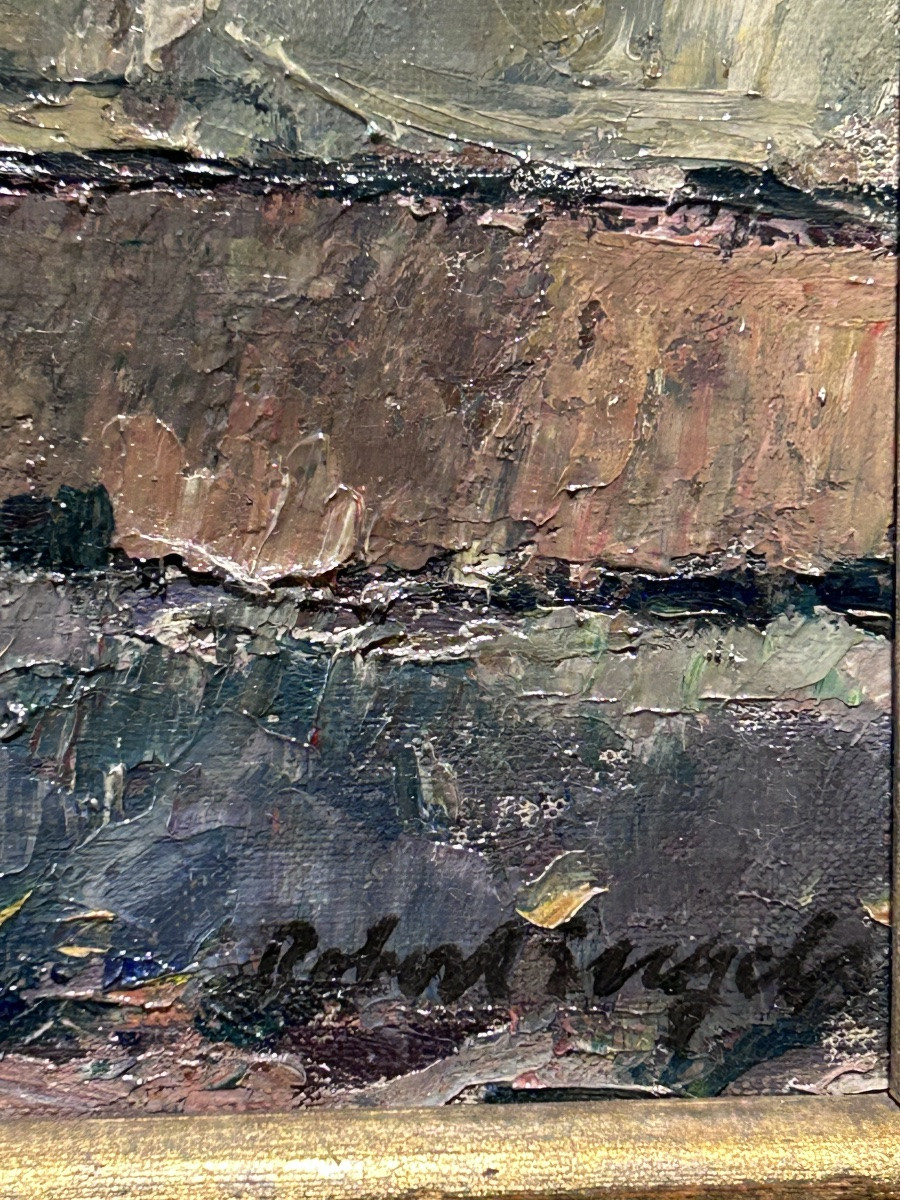 Robert Engels, huile sur toile vue du village -photo-3