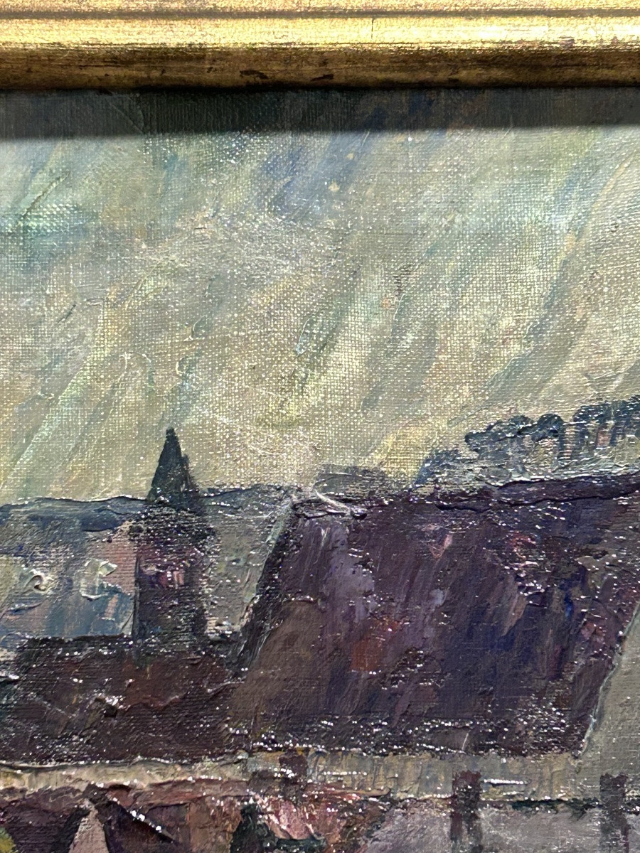 Robert Engels, huile sur toile vue du village -photo-4