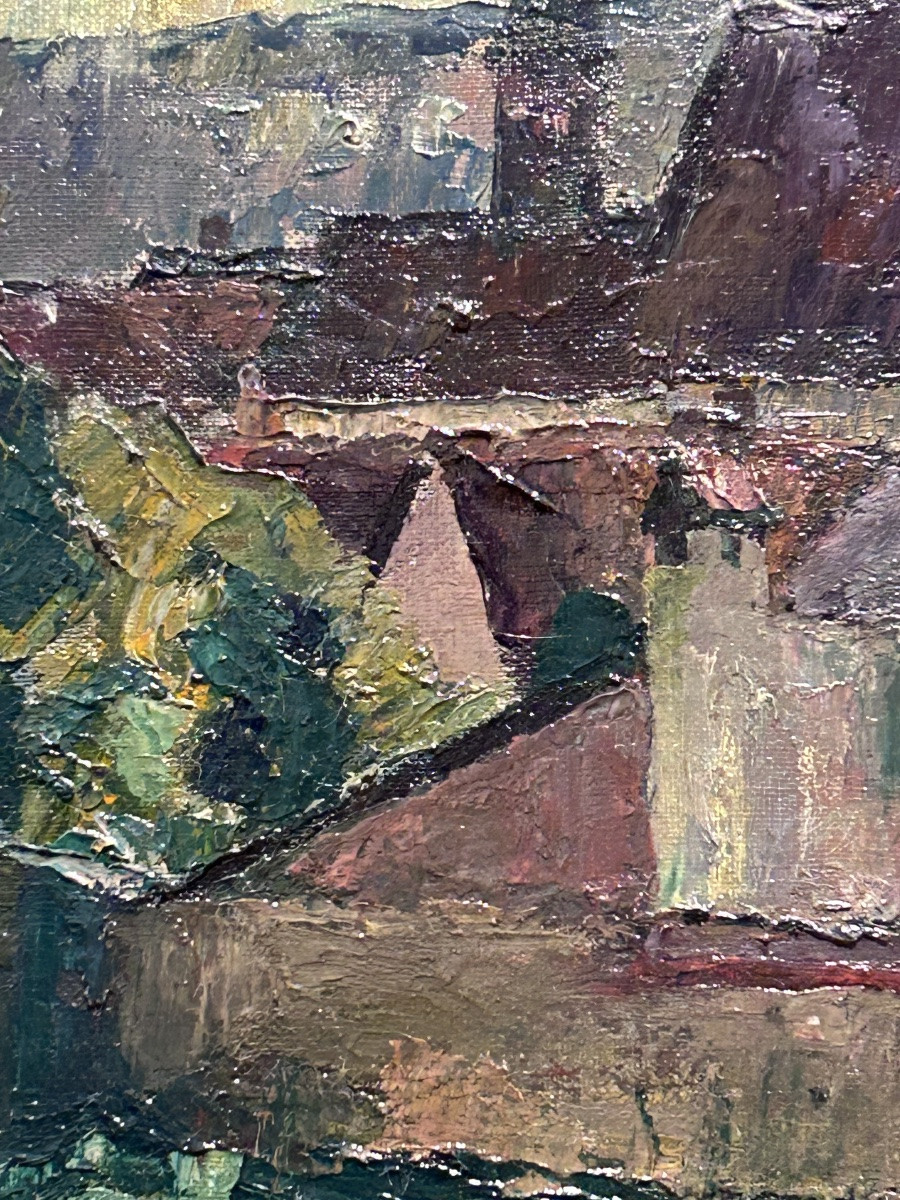 Robert Engels, huile sur toile vue du village -photo-1