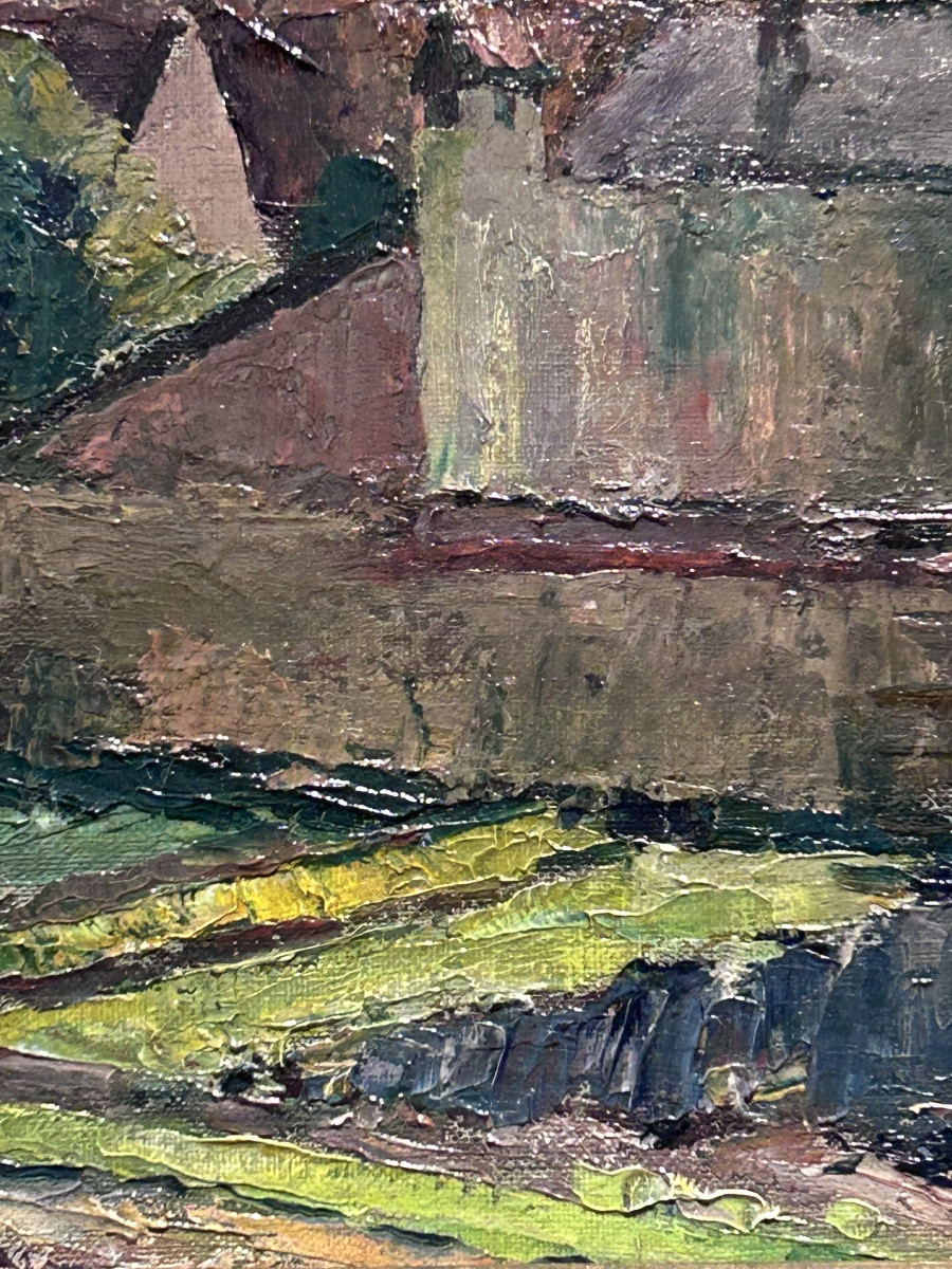 Robert Engels, huile sur toile vue du village -photo-2