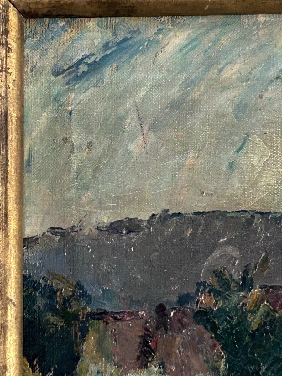 Robert Engels, huile sur toile vue du village -photo-3