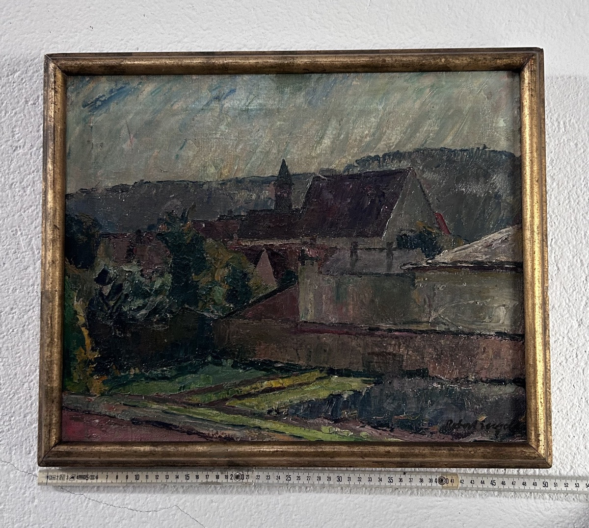 Robert Engels, huile sur toile vue du village -photo-5