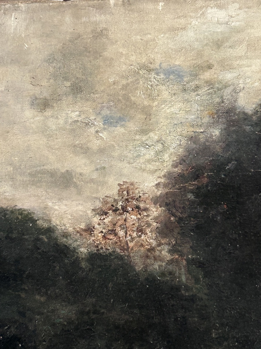École de Barbizon,  huile sur toile paysage lac-photo-1