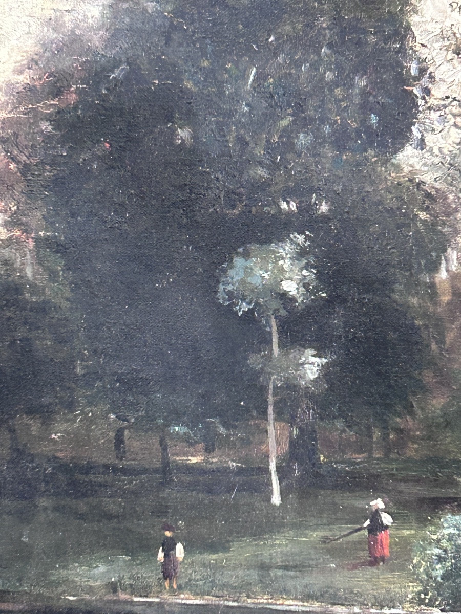 École de Barbizon,  huile sur toile paysage lac-photo-3