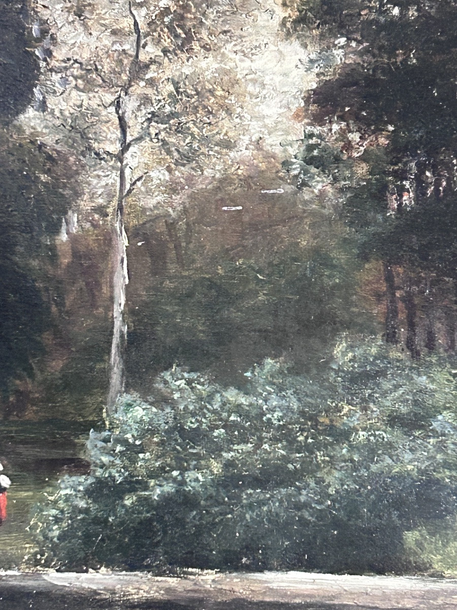 École de Barbizon,  huile sur toile paysage lac-photo-4