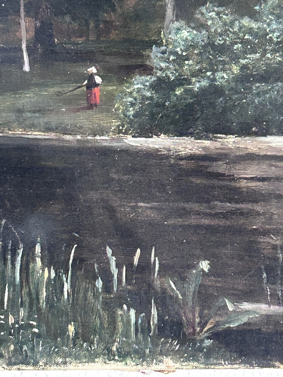 École de Barbizon,  huile sur toile paysage lac-photo-6