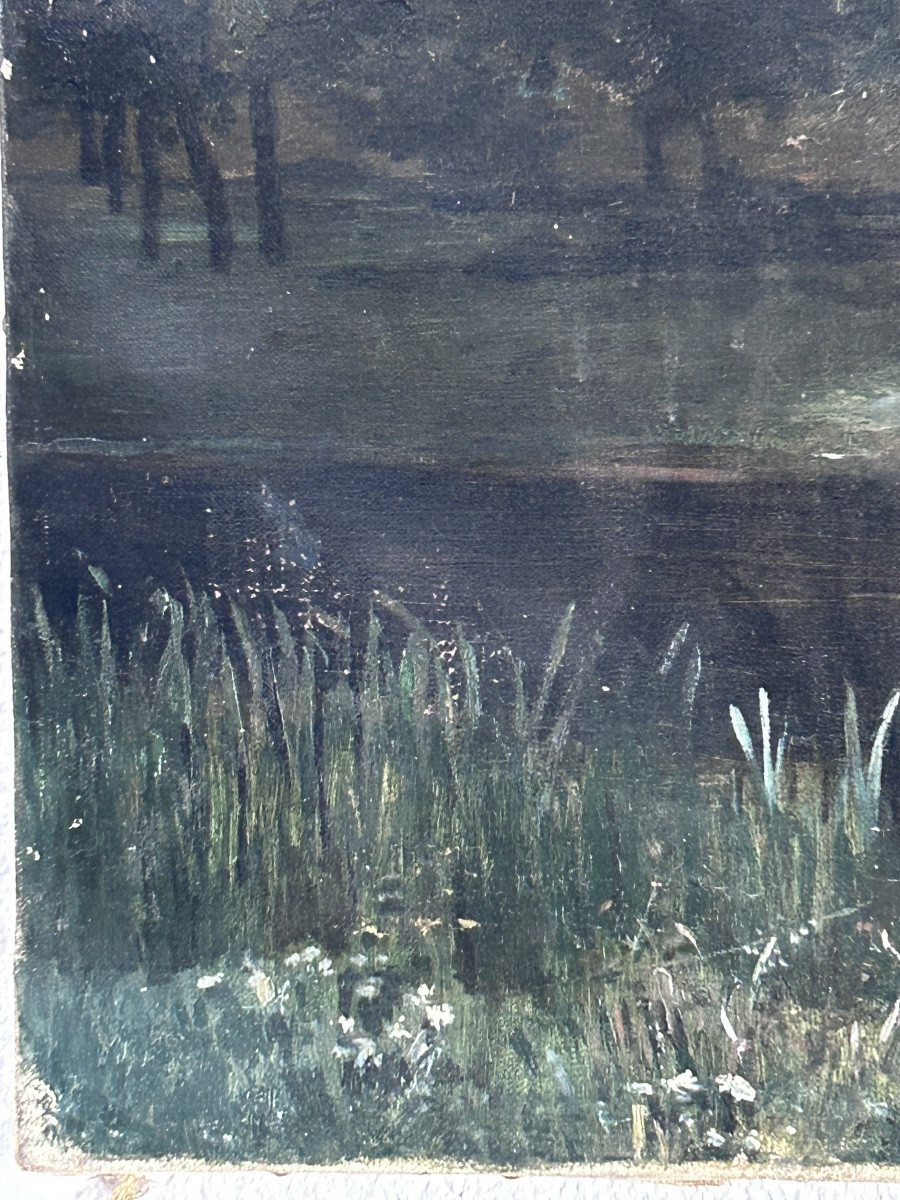 École de Barbizon,  huile sur toile paysage lac-photo-7