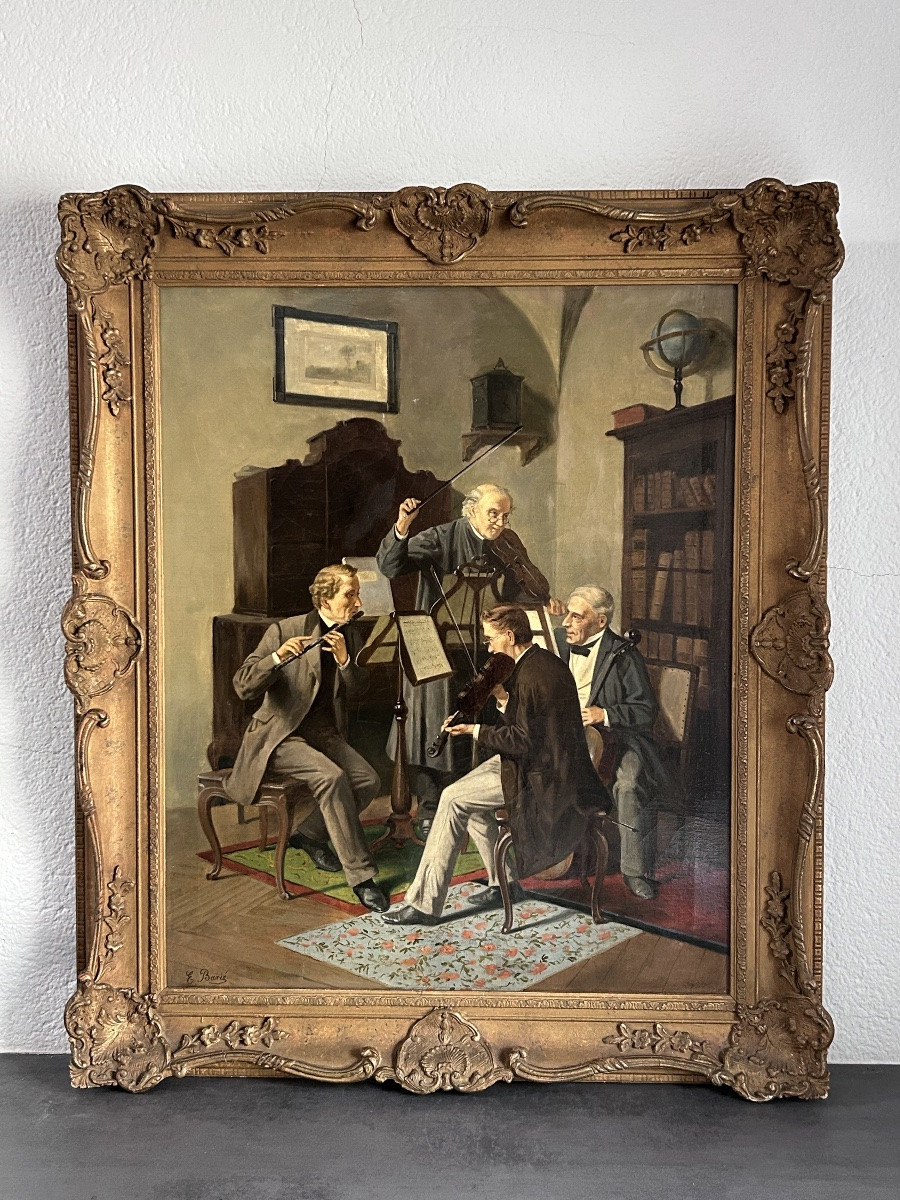 E. Barié, huile sur toile les musiciens -photo-2