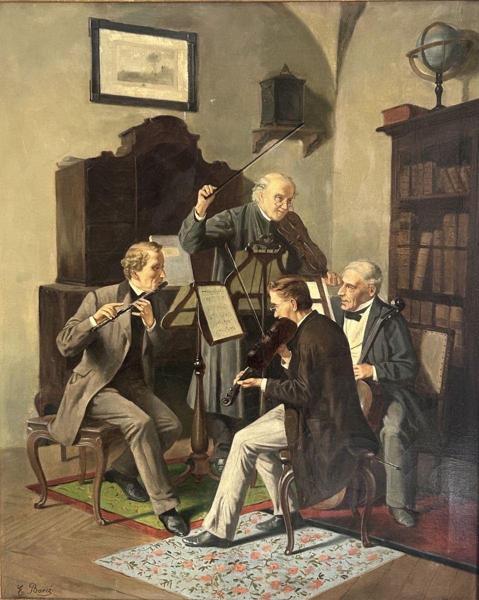E. Barié, huile sur toile les musiciens -photo-3