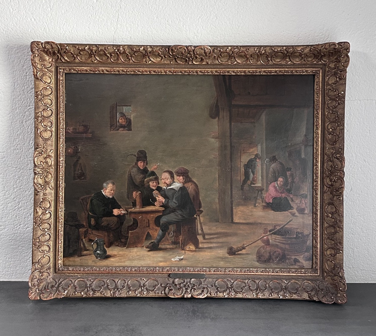 D. Teniers (entourage de), scène de taverne huile sur panneau-photo-2