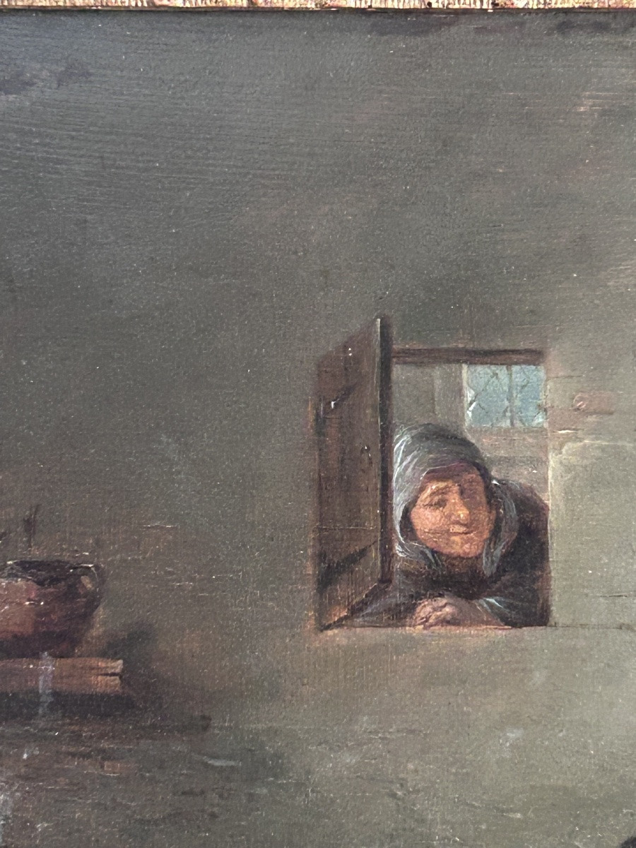 D. Teniers (entourage de), scène de taverne huile sur panneau-photo-2