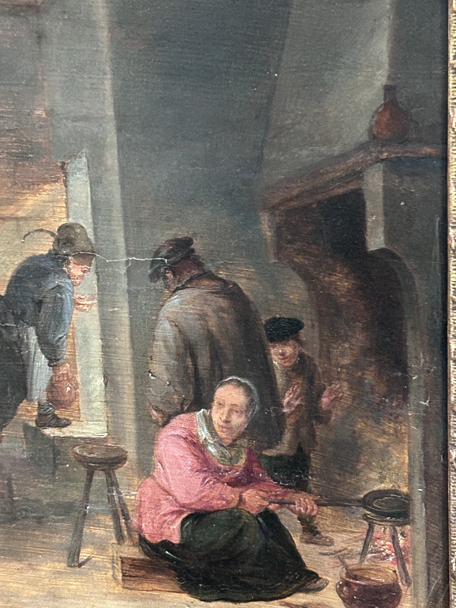 D. Teniers (entourage de), scène de taverne huile sur panneau-photo-5