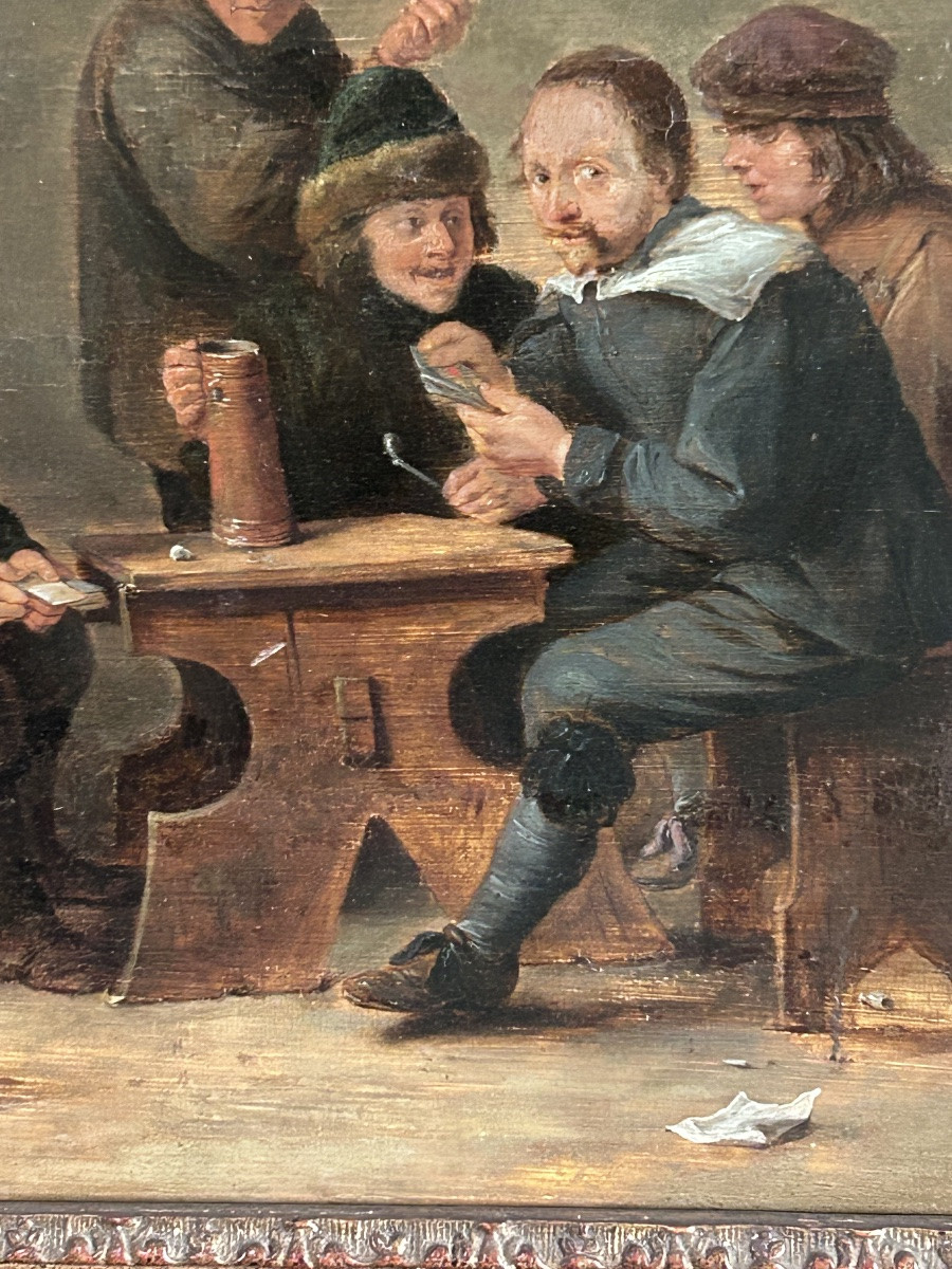 D. Teniers (entourage de), scène de taverne huile sur panneau-photo-6
