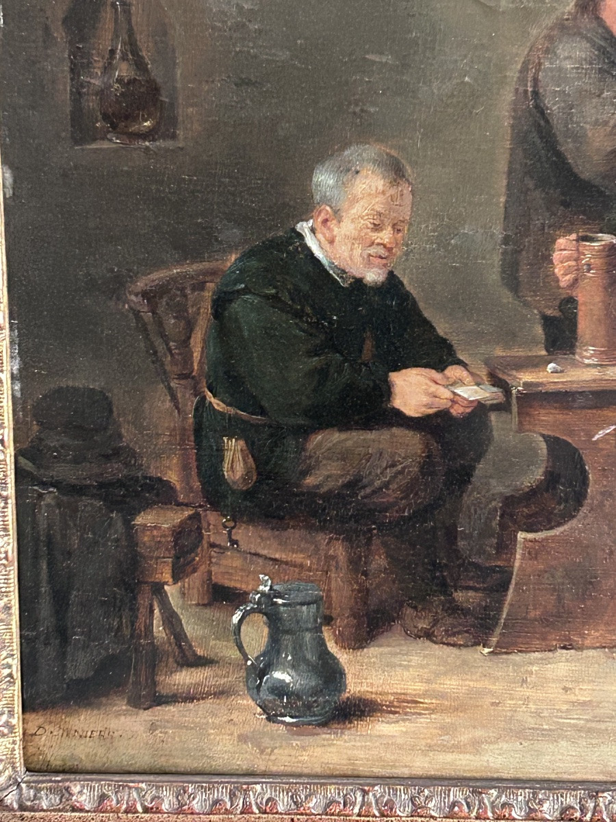 D. Teniers (entourage de), scène de taverne huile sur panneau-photo-8