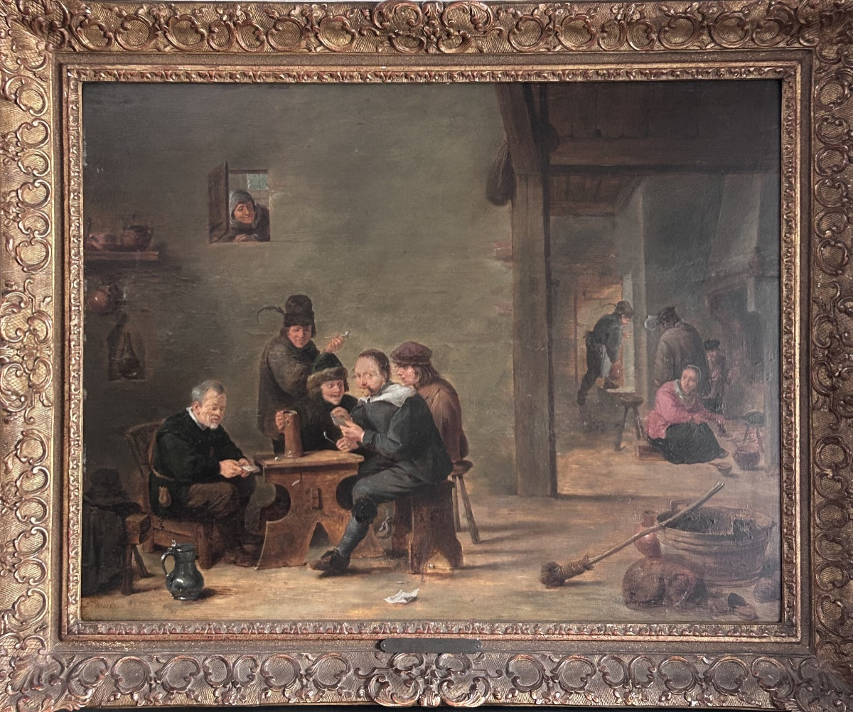 D. Teniers (entourage de), scène de taverne huile sur panneau