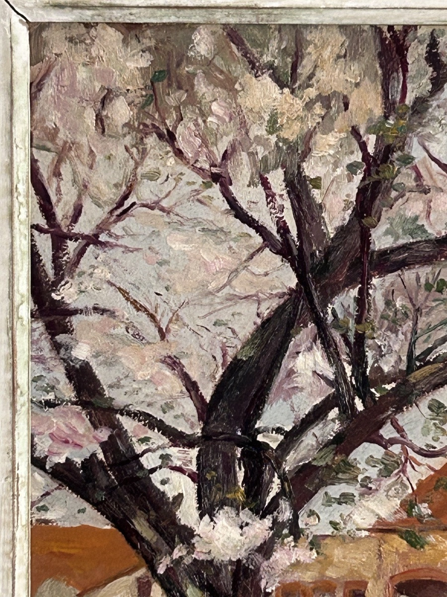 Lang, huile sur carton paysage de printemps -photo-3