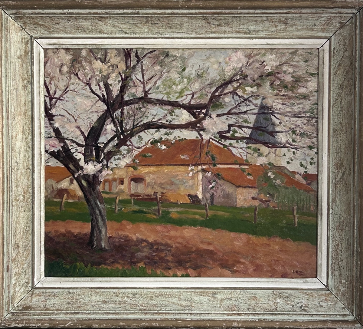 Lang, huile sur carton paysage de printemps 