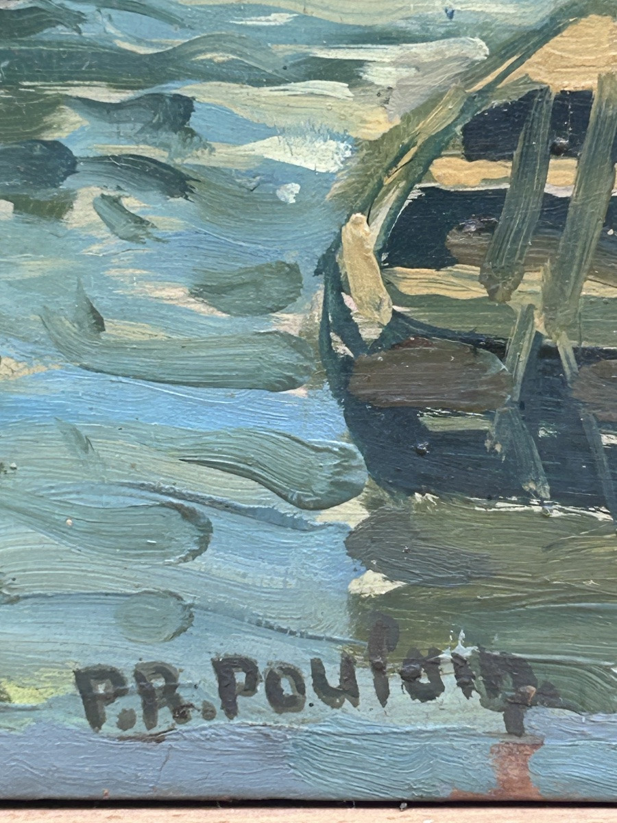 P.R Poulain, huile sur panneau vue du port -photo-3